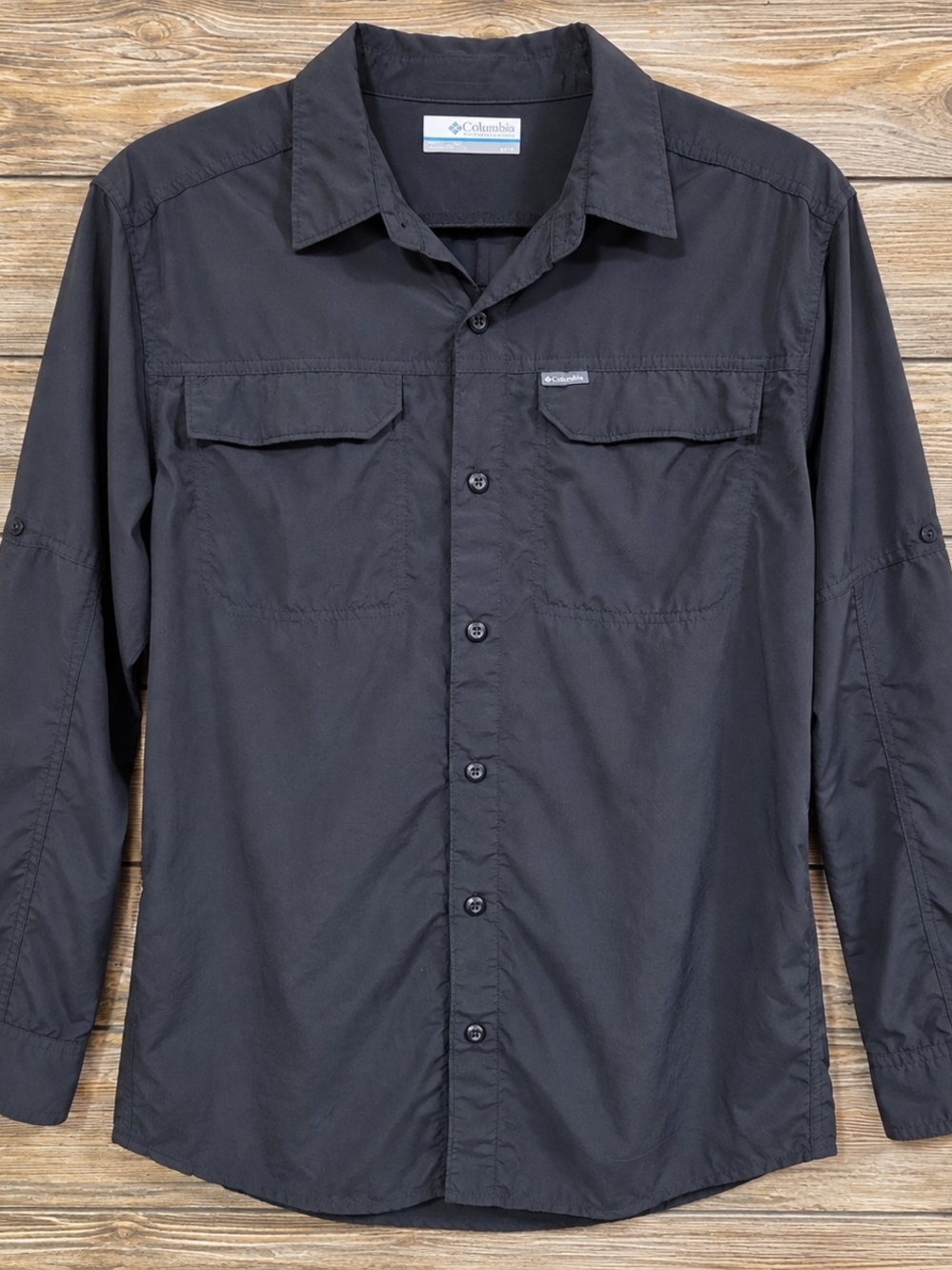 Columbia Men's Medium Omni-Shade Black Roll Tab Long Sleeve Shirt